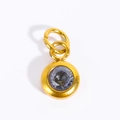 Colgante de acero inoxidable dorado con una gema gris y dos anillos pequeños - Septiembre Azul