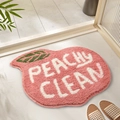 Tappetino da bagno rosa a forma di pesca in peluche con scritta Peachy Clean e foglie - 55*63cm / Forma di pesca