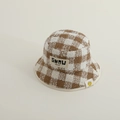 Primer plano de sombrero de pescador en tweed de cuadros marrones y blancos con parche - 50cm (6-36 Meses) / Caqui