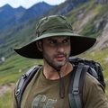 Army green wide brim outdoor sun hat with breathable holes and adjustable wind cord - Large Nose Army Green