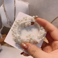 Handcrafted white pearl hair scrunchie with high elasticity and minimalist Korean style - White Thread White Pearl