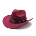 Chapeau de cowboy western en feutre bordeaux avec bandeau en cuir et détails turquoise - M (56-58cm) / Bordeaux