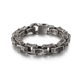Retro punk men's stainless steel bracelet with antique silver finish and engraved links - Antique Silver / 20.5CM