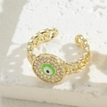 Bague chaîne dorée ajustable avec motif œil grec vert et pierres de zircon scintillantes - Vert