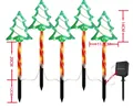 Pack de 5 luces solares de árbol de Navidad para césped con medidas detalladas - Árbol de Navidad (Tubo Rojo) / Modelo de Batería Impermeable