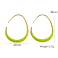 Neon green enamel and 14K gold plated stainless steel teardrop hoop earrings, 41mm height - Large / Grass Green-Gold