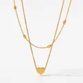Collier double couche doré avec chaîne à billes et pendentif cœur poli - Or