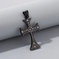 Hip hop black stainless steel cross pendant with sparkling white rhinestones - Black Color (Pendant Only) (KP130548-HR)