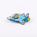Spilla smaltata con panda pilota in aereo da caccia blu e design di stile militare - Panda Pilota di Caccia