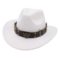 Cappello da cowboy in feltro bianco con fascia in pelle marrone e stemma d'aquila in metallo - Adulto [56-58cm] / Bianco (Decorazione a Proiettile)