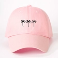 Detailed close-up of pink cotton twill baseball cap with black embroidered palm tree design - One Size / Pink (Black Coconut Tree)