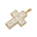 Gold cross pendant with square-cut clear zircons and pavé setting on white background - Gold White Zirconia