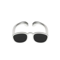 Anello aperto creativo a forma di mini occhiali da sole con lenti nere opache - Anello Occhiali da Sole Argento (S28)