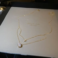 Elegant gold double-layered necklace featuring two sparkling round zircon pendants - Double-Layer Zircon Pendant Necklace (45#)