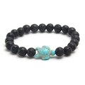 Elastic beaded bracelet with black lava stone beads and a blue turquoise turtle charm - Black Lava Stone (NL05-1)