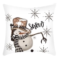 Christmas cushion cover featuring a white snowman and snow pattern with black snow lettering - White Cartoon Snowman Snow