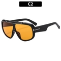Occhiali da sole oversize neri con lenti arancioni e dettagli metallici a T - C2-Montatura Nera Lenti Arancioni