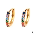Detailed macro shot of 18K gold plated huggie earrings with colorful zircon stones - Multicolor