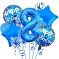 Detailed blue 8th birthday balloon set with large number 8 foil balloon and star accents - Number 8 / Light Blue