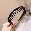 Minimalist black wavy headband with non-slip fine teeth hair comb grip for women - Wave-Black