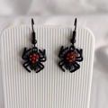 Boucles d'oreilles araignée punk gothique avec strass rouges pour Halloween - Boucles d'oreilles araignée noire (H167)