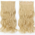 Light blonde wavy one-piece hair extension with five clips on 55cm long smooth synthetic hair - Light Blonde Mix Bleach Blonde (22-613)
