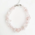 Polished natural rose quartz chip bead bracelet with silver lobster clasp and extender - Rose Quartz