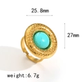 Vintage 18k gold plated stainless steel ring with turquoise stone and hammered texture - Adjustable Open / Vintage Ethnic Hammered Turquoise Style (TR4377)