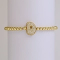 18k gold plated beaded elastic bracelet with a sparkling micro-paved zircon bean charm - Letter D