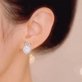 Sparkling silver rabbit stud earrings with crystal pavé worn on an earlobe - Silver ED67317 Silver Rabbit