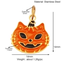 Macro detail of pumpkin cat pendant with dimensions and stainless steel material specs - Pumpkin Cat