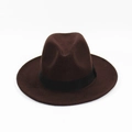 Classic dark brown wool fedora hat with wide brim and black decorative ribbon band - Kids (53-55cm) / Coffee