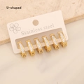 Three pairs of golden stainless steel U-shaped hoop earrings with sparkling white crystals - 3# U-shaped Gold