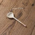 Japanese handmade coarse ceramic soup spoon in cream white with purple handle tip - Stoneware Spoon