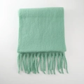 Soft light green mohair scarf with tassels, thick warm winter wrap for women - Feldspar Green