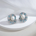 Luxe S925 zilveren oorbellen met turquoise microkralen en fonkelende zirkonia-stenen detail - Turkoois Gemengde Kleur met Zilveren Pin