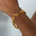 Bracciale a catena spessa dorata con chiusura a T, design audace e stile punk vintage - Bracciale-18cm / Oro