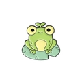 Cute green enamel frog pin with heart sprout and lily pad design on metal badge - Sitting on Lotus Leaf Style (XZ3362)