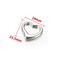Polished heart shaped hollow pendant charm in stainless steel measuring 24mm by 23.5mm - Silver Polished Large Irregular Heart Pendant 24mm