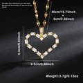 Detailed view of heart pendant necklace with measurements and sparkling cubic zirconia - Rectangular Zirconia Heart (XL10505)