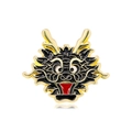 Golden dragon head enamel brooch with red and black details on a white background - Mystic Black Dragon Head