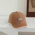 Detailed close-up of brown kids baseball cap with contrast piping and puppy embroidery - 50-52cm (2-4 Years) / Letter PUPPY - Dark Khaki