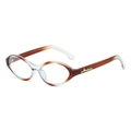 Retro oval sunglasses featuring a brown gradient frame with gold Amasha logo on the temple - Grey Tea Frame