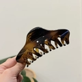 Macro shot of 12cm amber gradient shark hair claw clip with durable metal spring detail - Glossy Light Tortoise