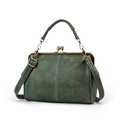 Bolso vintage de cuero esmerilado verde oscuro con cierre de cobre y correa extraíble - Verde Mate