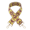 Dettaglio della tracolla ricamata vintage con motivi floreali e moschettoni in metallo dorato - Giallo Brillante Rosso Marrone / Fibbia Oro