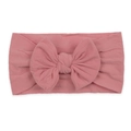 Soft nylon elastic headband for babies featuring a large pink bow decoration - Dark Mauve