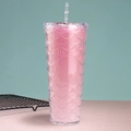 Pink glitter mermaid fish scale tumbler with straw and double-walled plastic lid - 24oz / Dreamy Pink