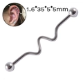Silver stainless steel industrial barbell piercing with W-shape design and dimensions 1.6x35x5mm - Steel Color - W Shape
