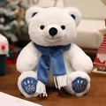 White plush teddy bear wearing a dark blue scarf with snowflake embroidery detail - Style C - Blue Scarf / 23CM